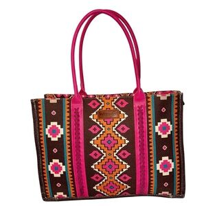 Wrangler Aztec Southwestern Patterned Large Tote Bag with Pink Leather Trim